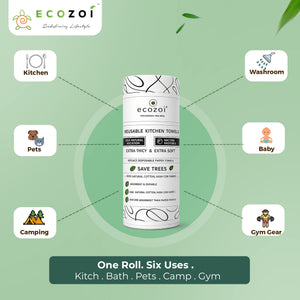 Bamboo Kitchen Paper Towels, Reusable Tree-Free Rolls with Black Design, 4 Pack - Ecozoi