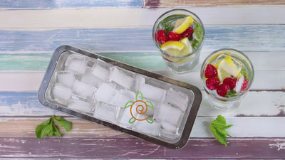 Ecozoi Old Fashioned Ice Cube Trays with Easy Release Handle, 2 Pack with Rack, Stainless Steel