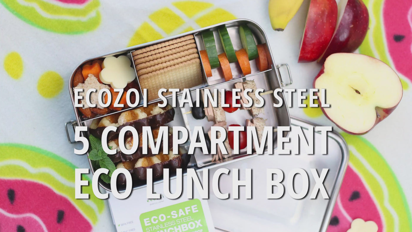 Ecozoi Stainless Steel Lunch Box for Kids and Adults, 5 Compartment, Solid Print, Leak Proof, 50 oz