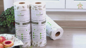 Ecozoi Bamboo Reusable Paper Towels for Kitchen, Tree-Free Rolls with Design, 4 Pack