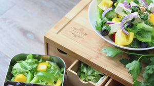 Bamboo Cutting Board with 4 Organizing Trays and 2 Graters