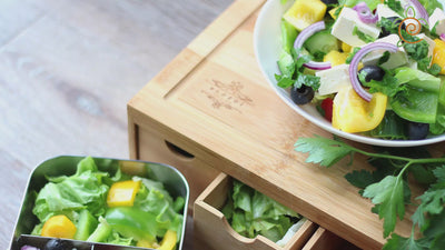Bamboo Cutting Board with 4 Organizing Trays and 2 Graters