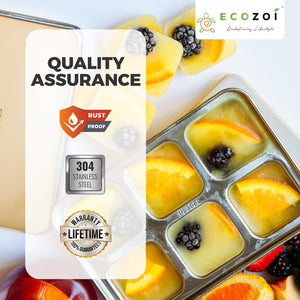 Stainless Steel Ice Cube Trays, with Lids, 4 Pack, 24 Large Ice Cubes - Ecozoi