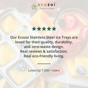 Ecozoi Stainless Steel Ice Trays for Freezer, Rectangular Shape 12 Large Cubes with Lid, 2 Pack - Ecozoi
