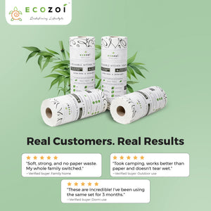 Bamboo Kitchen Paper Towels, Reusable Tree-Free Rolls with Black Design, 4 Pack - Ecozoi