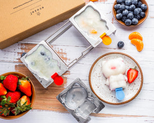 Ecozoi - Eco-friendly, 3 Cat-shaped Stainless Steel Popsicle Molds, 6 Reusable Stainless Steel Sticks, 6 Silicone Rings