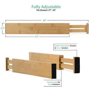Ecozoi - eco-friendly, 100% Organic Bamboo, Set of 6 expandable drawer dividers, Spring-Loaded Expansion, water-resistant