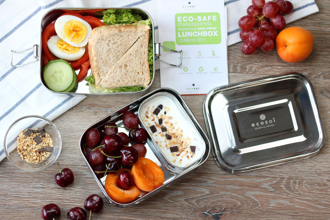 Ecozoi Leak-Proof Stainless Steel 3-in-1 Bento Lunch Box (60 oz)
