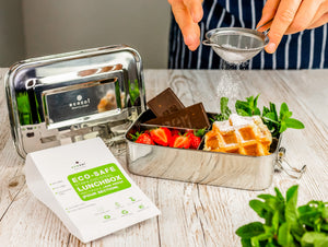 Ecozoi - Eco-friendly, 4-compartment stainless steel leak-proof lunch box, red silicone seal, 50 oz, dishwasher safe.