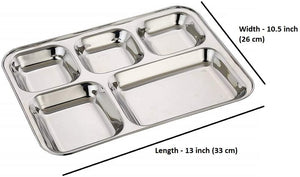 Ecozoi - Eco-friendly, 2 Pack stainless-steel dinner plates with 5 divided compartments each, reusable, Dishwasher-safe