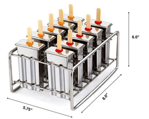 Ecozoi - Eco-friendly, 10 Square Stainless Steel Popsicle Molds, 10 Reusable Bamboo sticks, 10 silicone gaskets, BPA-free