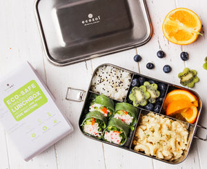 Ecozoi - Eco-friendly, 5-compartment stainless steel leak-proof lunch box, red silicone seal, 50 oz, dishwasher safe.