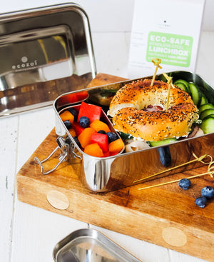 Ecozoi - Eco-friendly, Extra-long 1-tier stainless steel leak-proof lunch box, red silicone seal, 50 oz, removable divider.