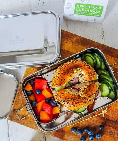 Stainless Steel Eco Lunch Box, Leak Proof, 1 Tier Large with 1 Mini Sauce Container, 50 Oz or 1500 ml freeshipping - ecozoi