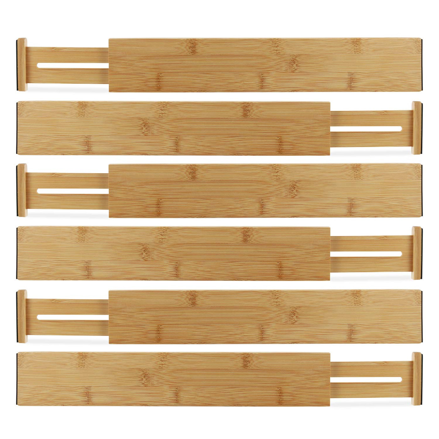 Drawer Dividers Bamboo Kitchen Organizers Set of 6 - Spring Loaded