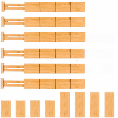 Bamboo Drawer Organizer Dividers, Expandable, Set of 6 with 8 Connectors freeshipping - ecozoi