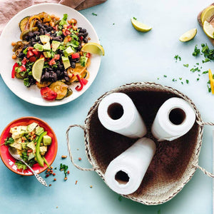 Ecozoi - Eco-friendly, 4-pack reusable 100% Organic bamboo kitchen paper rolls, rolled & stacked, tree-free, 11” x 11” size