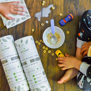 Ecozoi - Eco-friendly, 4 packs reusable bamboo kitchen paper towel rolls, tree-free & washable, 11” x 11” size