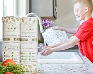 Ecozoi - Eco-friendly, 4 packs reusable bamboo kitchen paper towel rolls, tree-free & washable, 11” x 11” size