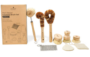 Ecozoi - Eco-friendly, 9-piece 100% plant-based dish brush set, Bamboo Wood, Sisal Plant Fibers, Coconut Coir, Cotton Twine