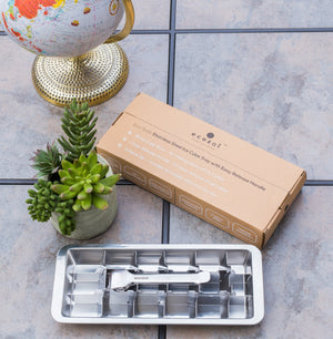 Ecozoi - Eco-friendly, Stainless Steel Ice Cube Tray with easy-release handle, Plastic & BPA Free, Dishwasher Safe, 18 cubes