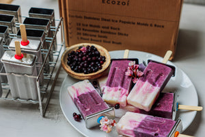 Ecozoi - Eco-friendly, 10 Square Stainless Steel Popsicle Molds, 10 Reusable Bamboo sticks, 10 silicone gaskets, BPA-free