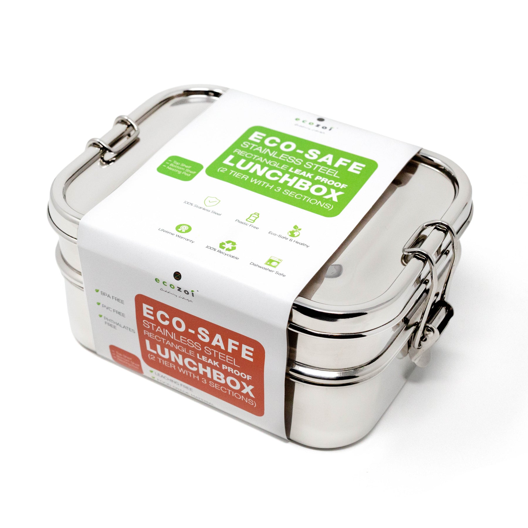 Stainless Steel Lunch Box, 3 Tier Leak Proof, 75 oz by ecozoi