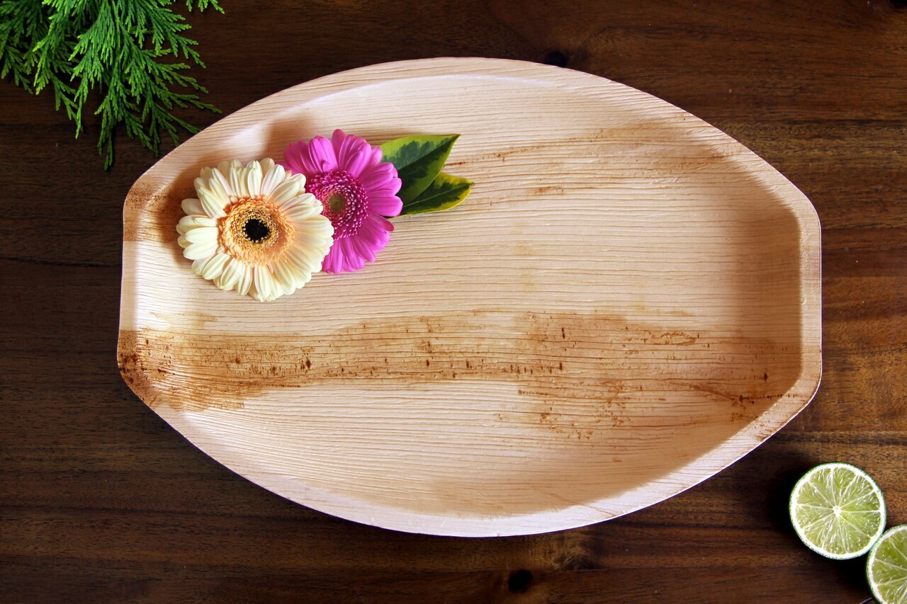 Disposable Dinner Plates, 15" Oval Palm Leaf Plates for Charcuterie, 25 PACK