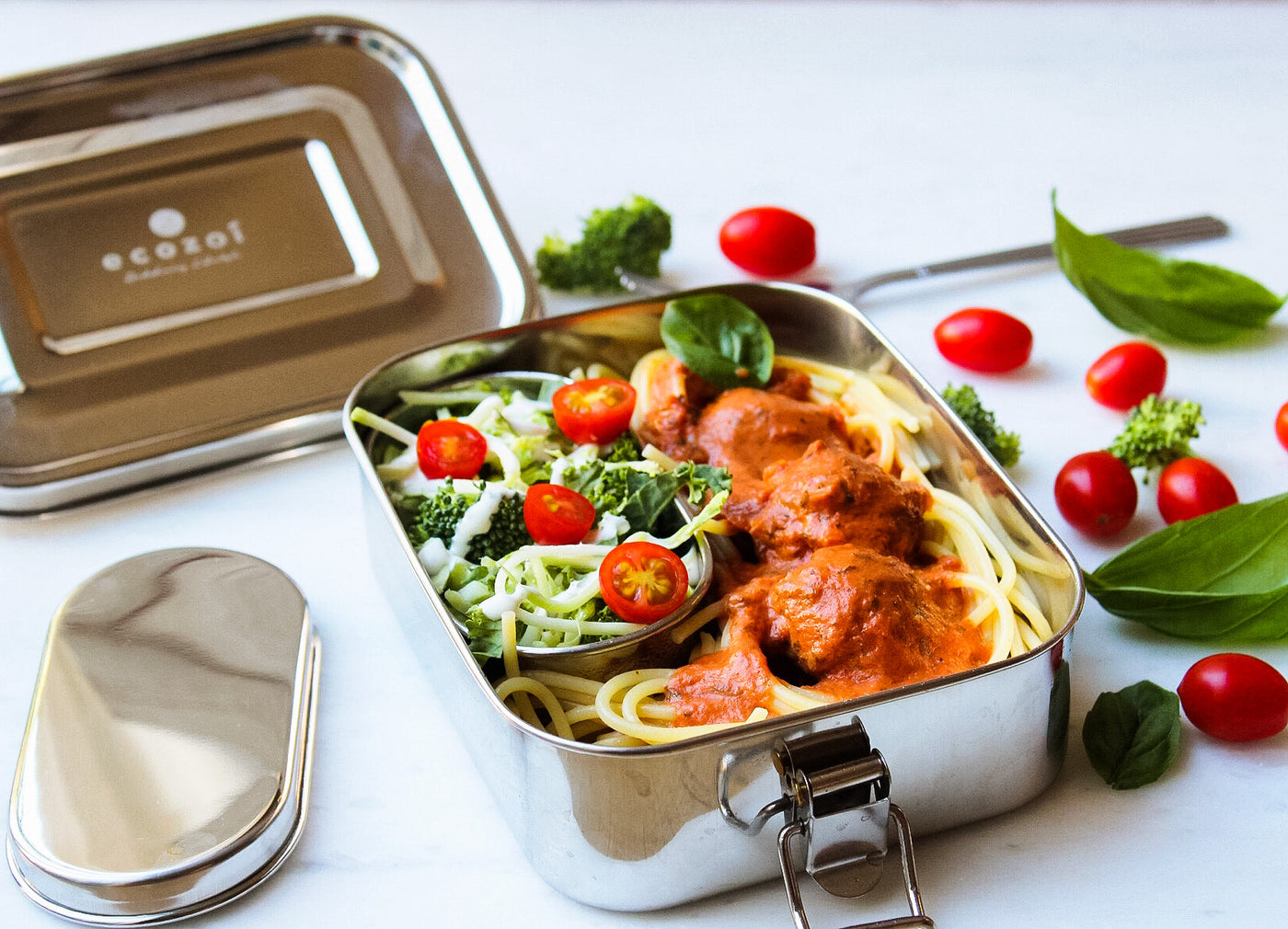 Stainless Steel Eco lunch Box, Leak Proof, 1 Tier with 1 Mini Sauce container, 35 Oz or 1000 ml freeshipping - ecozoi