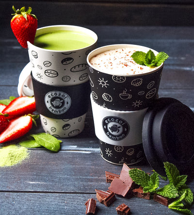 Ecozoi Reusable Bamboo Coffee Cups with Silicon Lid and sleeve, size 16 oz or 400 ml, Set of 2 freeshipping - ecozoi
