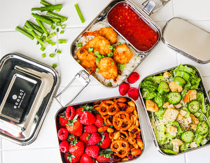 Ecozoi - Eco-friendly, stackable, 3-tier stainless steel lunch box, 75 oz, leak-proof top tier, rectangular