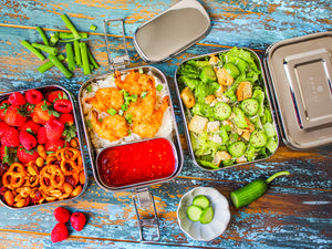 Ecozoi - Eco-friendly, stackable, 3-tier stainless steel lunch box, 75 oz, leak-proof top tier, rectangular