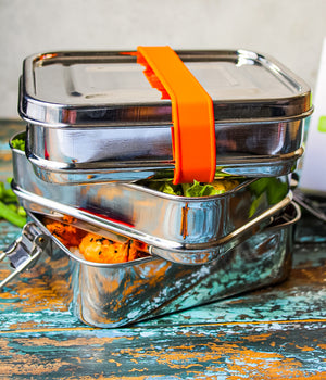 Ecozoi - Eco-friendly, stackable, 3-tier stainless steel lunch box, 75 oz, leak-proof top tier, rectangular