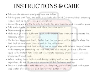 Stainless Steel Insert Instant Pot Pans Accessories, 3 Tier for 6 Qt / 8 Qt Pressure Cookers