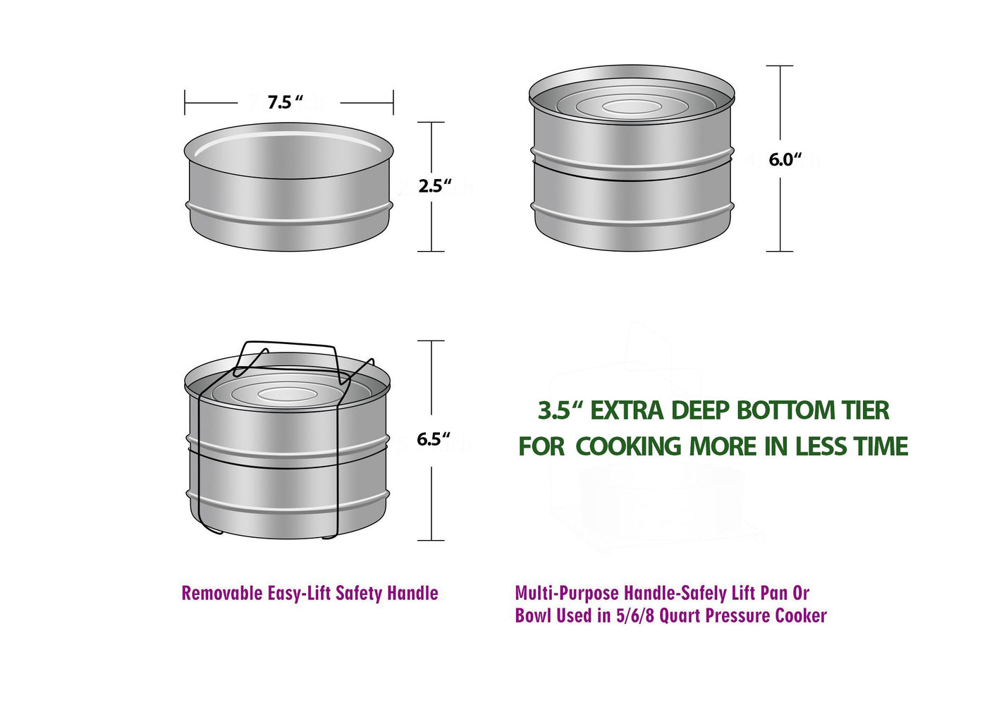 Instant Pot Insert Stackable Pans for 6 Qt / 8 Qt Pressure Cookers