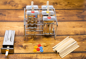 Ecozoi - Eco-friendly, set of 6 square stainless steel popsicle molds, 30 reusable bamboo sticks, BPA-free, 12 silicone seals