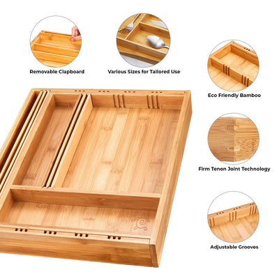 Bamboo Kitchen Drawer Organizer Tray, Expandable freeshipping - ecozoi