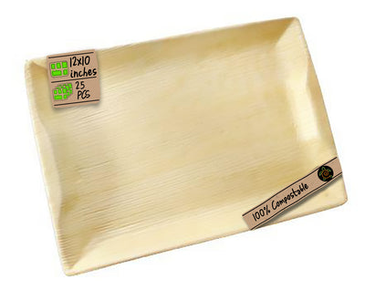 Disposable Palm Leaf Trays, 12"x10" Rectangle Eco Friendly Dinner Trays, 25 Pack freeshipping - ecozoi