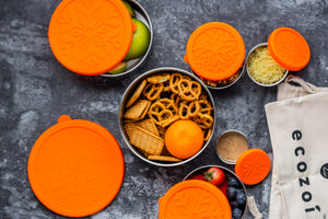 Ecozoi - Eco-friendly, Stainless steel 6-piece lunch container set, leak-proof silicone lids, 78 oz, dishwasher safe.