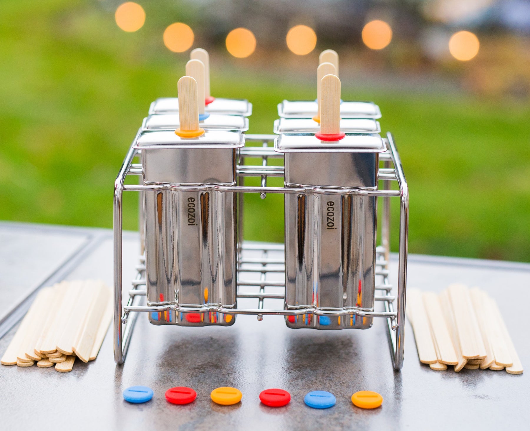 ecozoi Round Stainless Steel Popsicle Molds and Rack - Bamboo Sticks