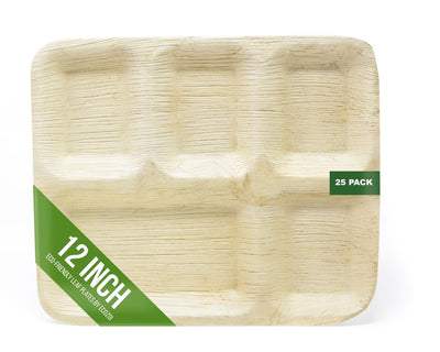 Dinner Plates, 5 Compartments, 12" Rectangle Disposable Leaf Plates, 25 Pack freeshipping - ecozoi