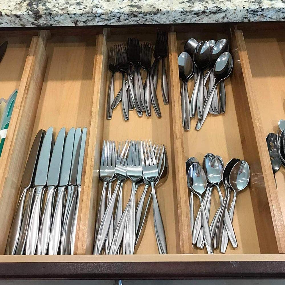 6PCS Bamboo Drawer Dividers With Inserts | Expandable 16.6-22" Kitchen & Closet Organizer | Adjustable For Utensils, Underwear, Cosmetics - View #3