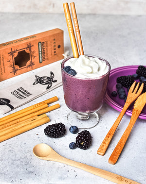 Ecozoi Organic Bamboo Straws and Bamboo Cutlery Utensils Set with BONUS Travel bag freeshipping - ecozoi