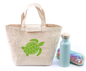 Ecozoi - eco-friendly, 100% GOTS-certified organic cotton lunch bag, side pockets, sturdy handles, reusable, machine washable