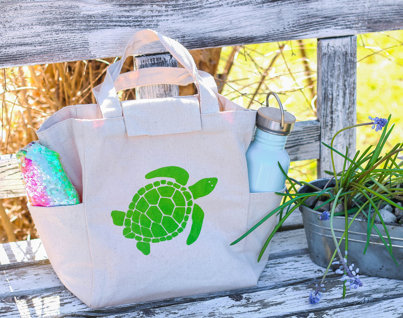 Ecozoi Reusable Lunch Bag with Pockets, 100% Organic Cotton Lunch Tote freeshipping - ecozoi