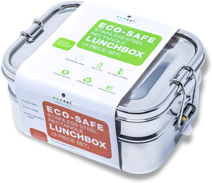 Ecozoi - Eco-friendly Leak-proof stainless steel 2-tier bento lunch box, 60 oz, silicone seal & bonus sauce pod, Stackable