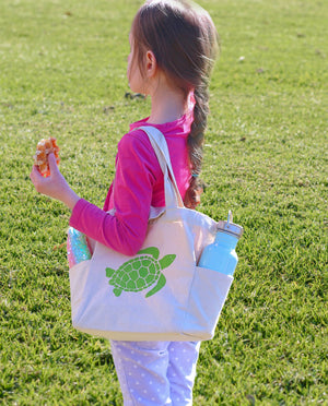 Ecozoi - eco-friendly, 100% GOTS-certified organic cotton lunch bag, side pockets, sturdy handles, reusable, machine washable