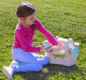 Ecozoi - eco-friendly, 100% GOTS-certified organic cotton lunch bag, side pockets, sturdy handles, reusable, machine washable