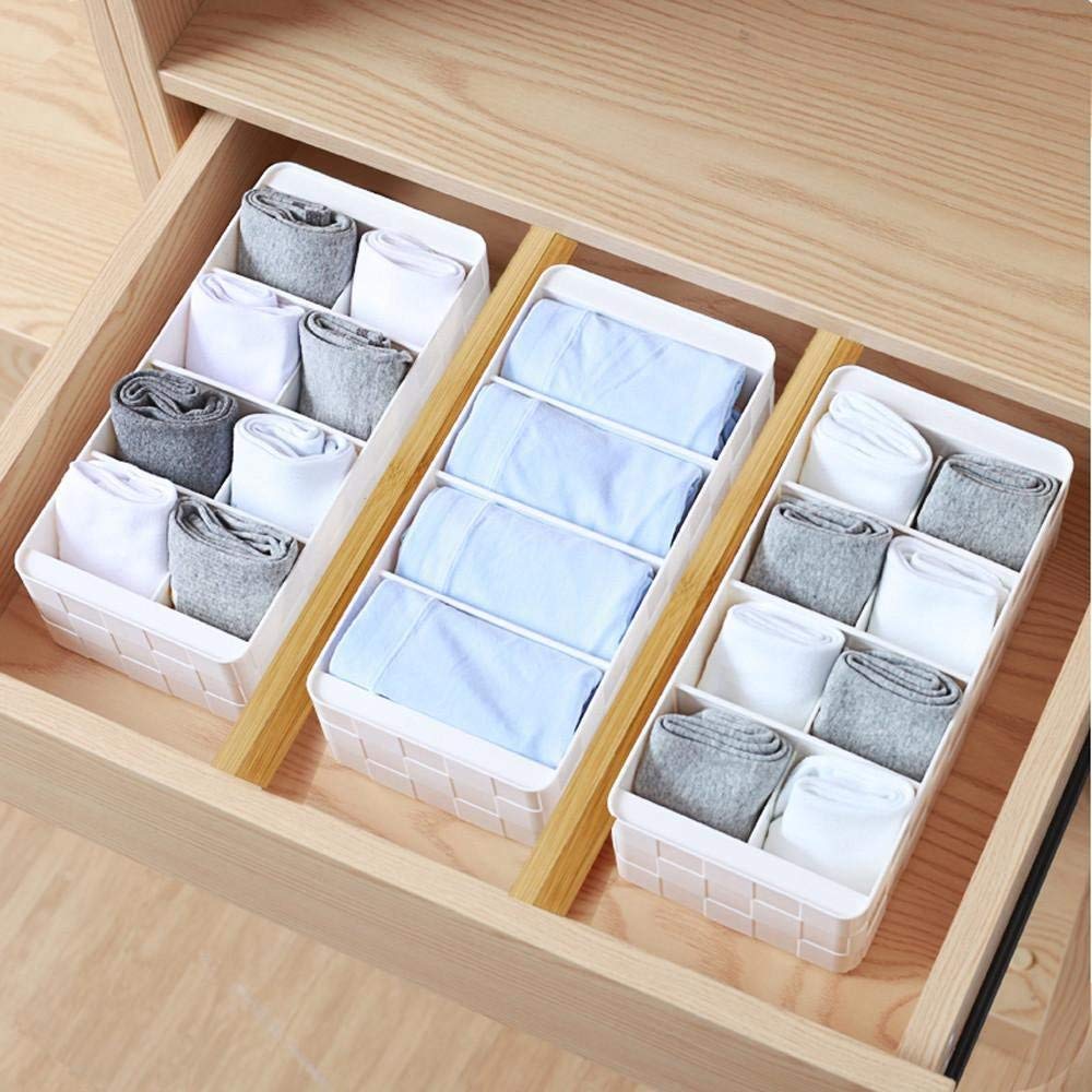 ecozoi Bamboo Expandable Drawer Organizer Dividers, Set of 6 Spring Adjustable In-Drawer Kitchen Organizer Drawer Separators with Anti-Scratch Foam